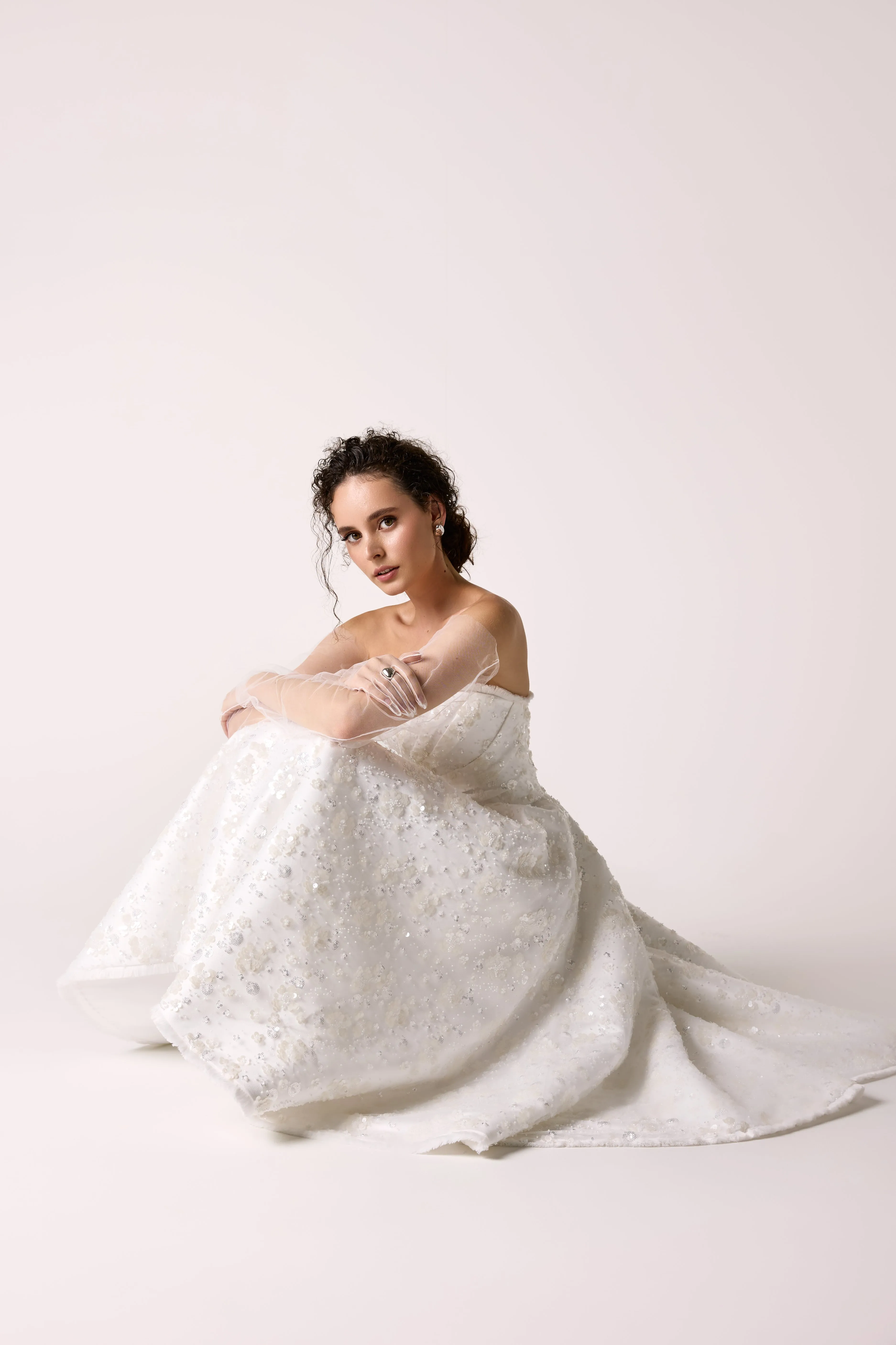 Chic Strapless Tea-Length A-Line Wedding Dress with Floral Embellishments