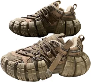 Color-Blocked Comfy Trendy Platform Shoes for Outdoor Walking Jogging Camping, All Seasons Men's Lace Up Sneakers