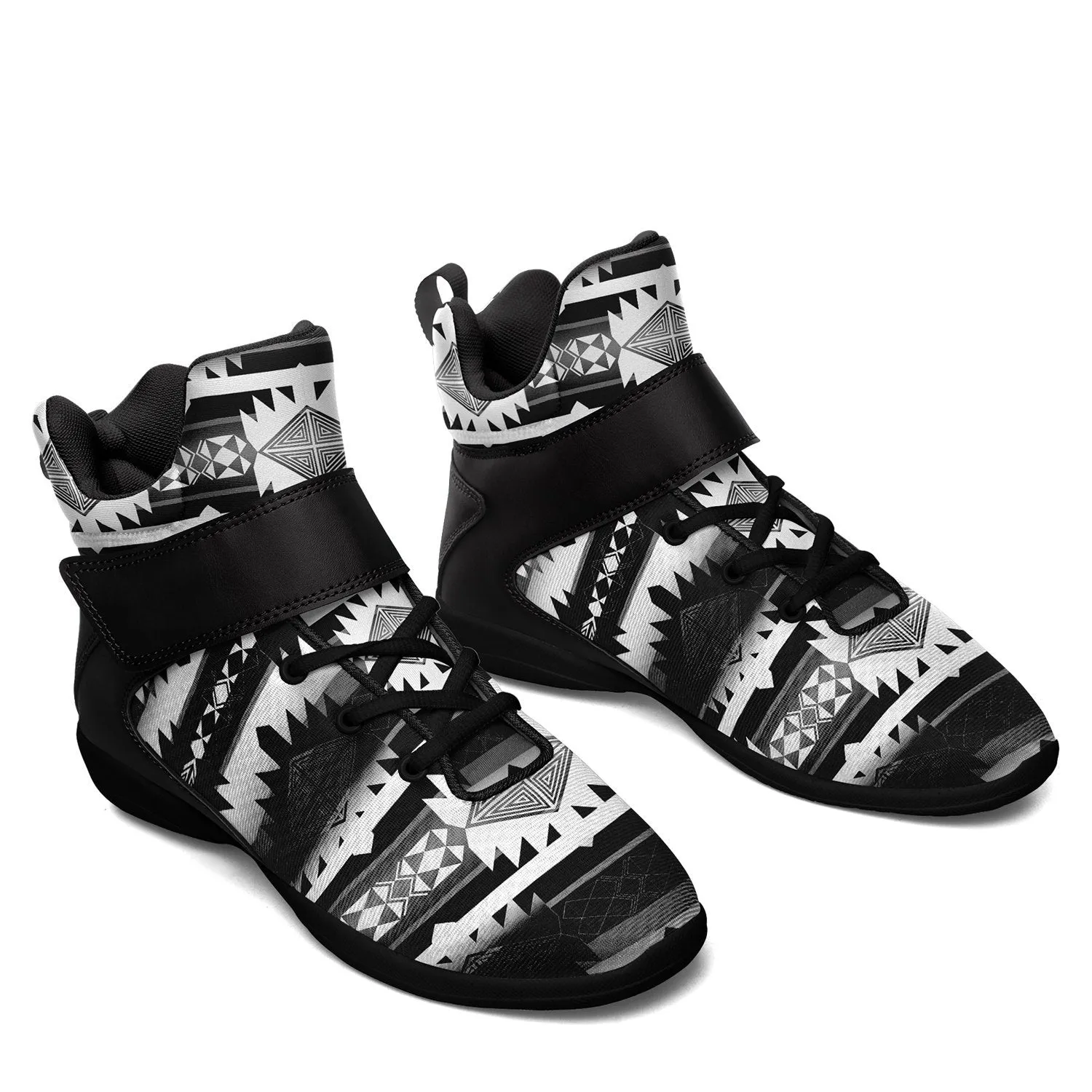 Okotoks Black and White Ipottaa Basketball / Sport High Top Shoes - Black Sole