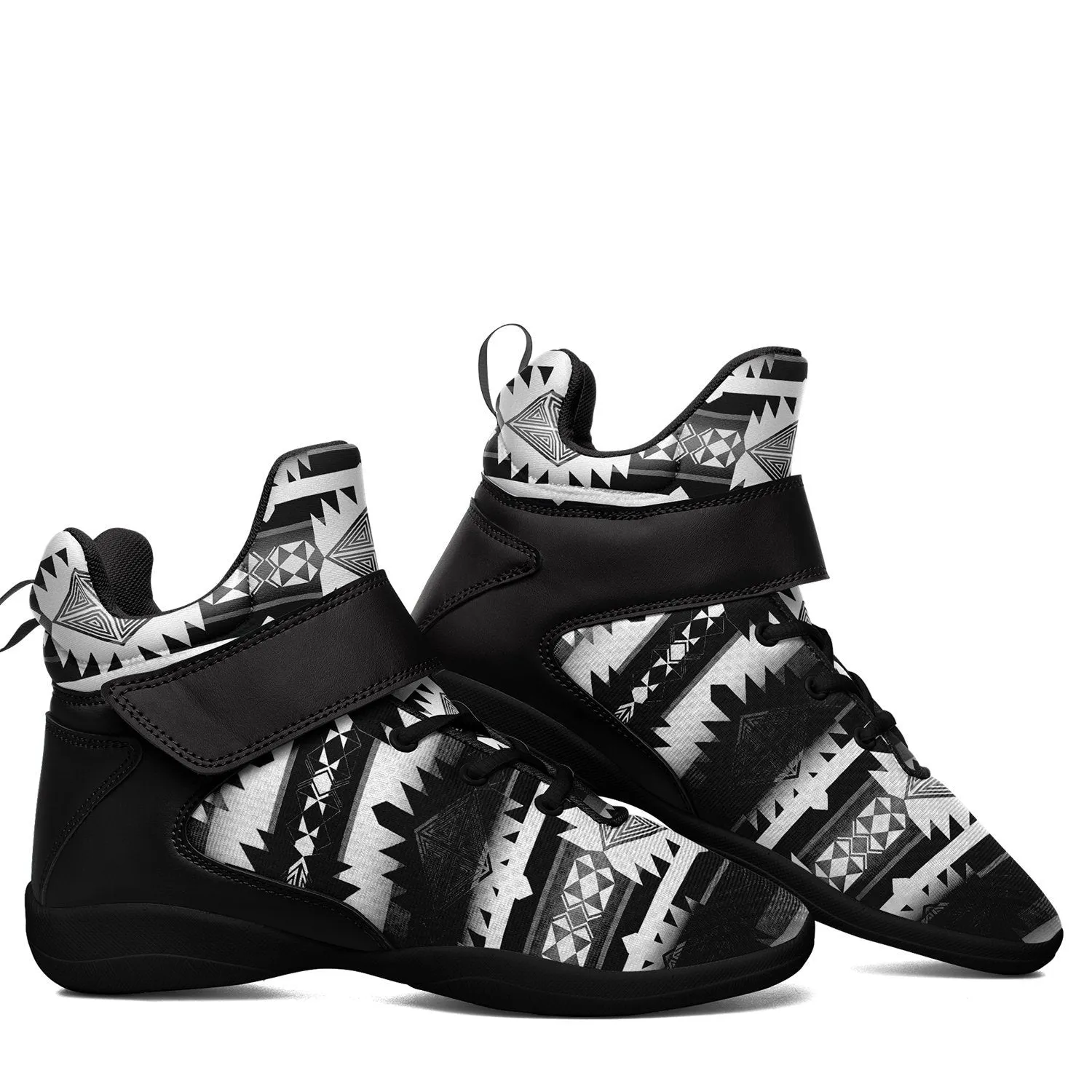 Okotoks Black and White Ipottaa Basketball / Sport High Top Shoes - Black Sole