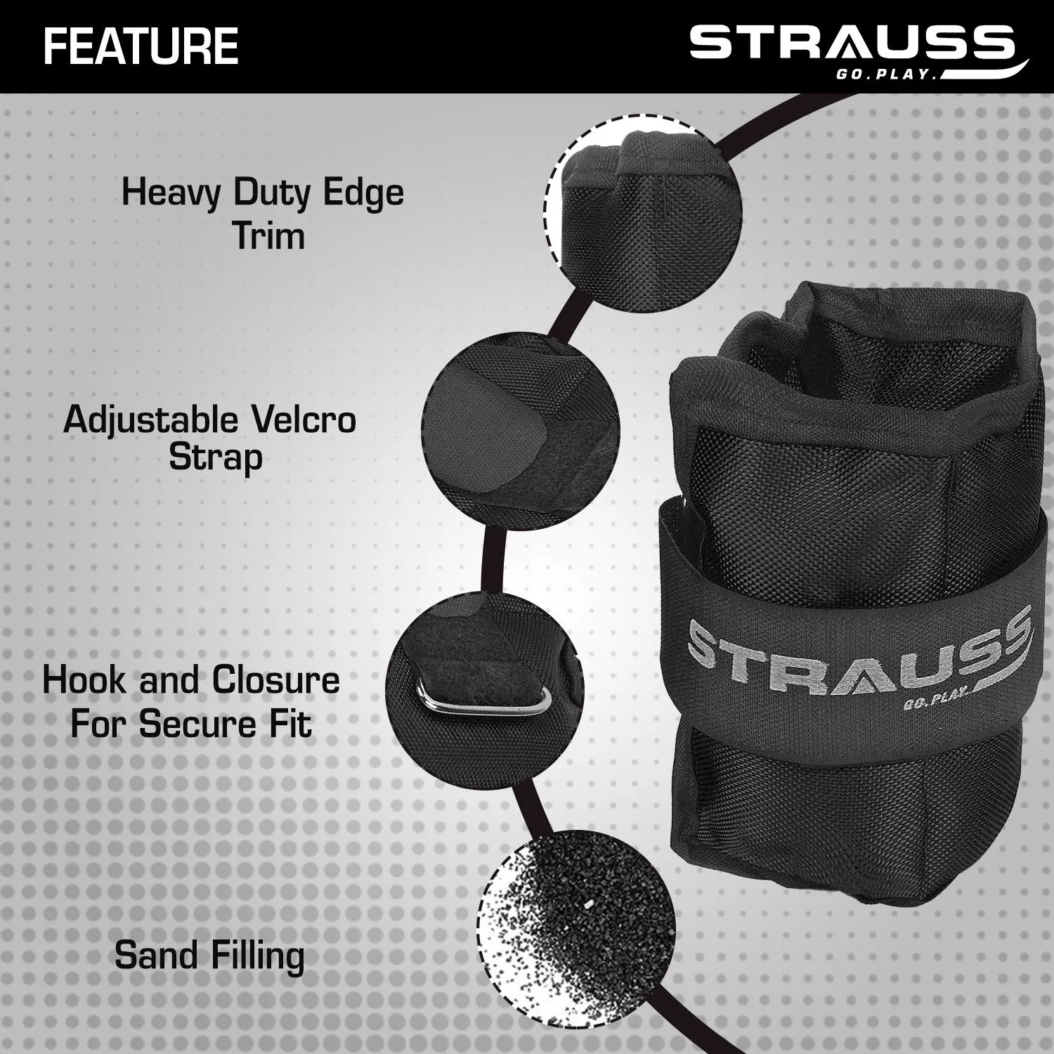Adjustable Strauss Ankle/Wrist Weights - Set of 2 Weights at 0.5 KG Each | Ideal for Walking, Running, Jogging, Cycling, Gym, Workouts, and Strength Training | Easy to Use on Ankles, Wrists, and Legs | Black