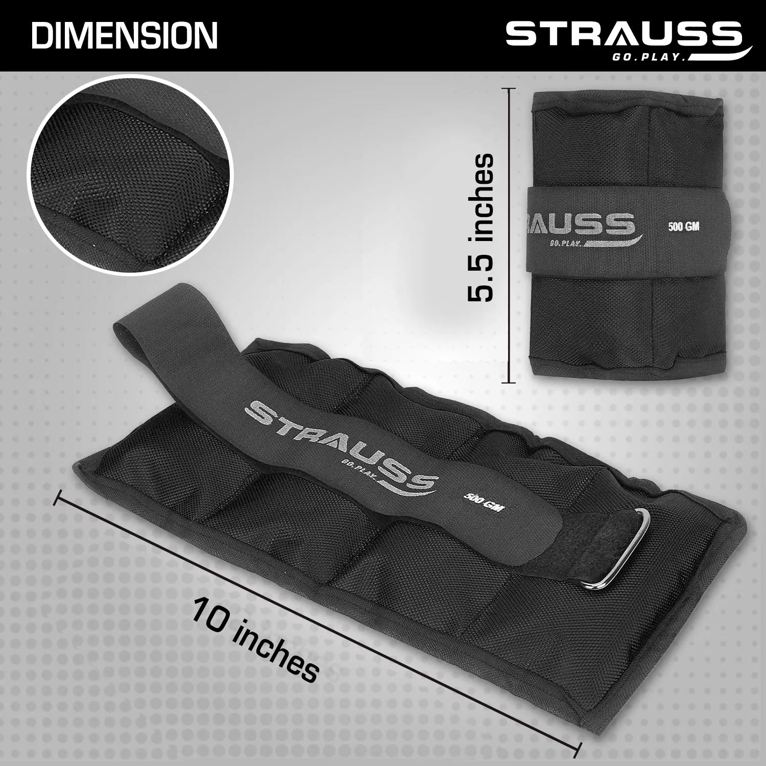 Adjustable Strauss Ankle/Wrist Weights - Set of 2 Weights at 0.5 KG Each | Ideal for Walking, Running, Jogging, Cycling, Gym, Workouts, and Strength Training | Easy to Use on Ankles, Wrists, and Legs | Black