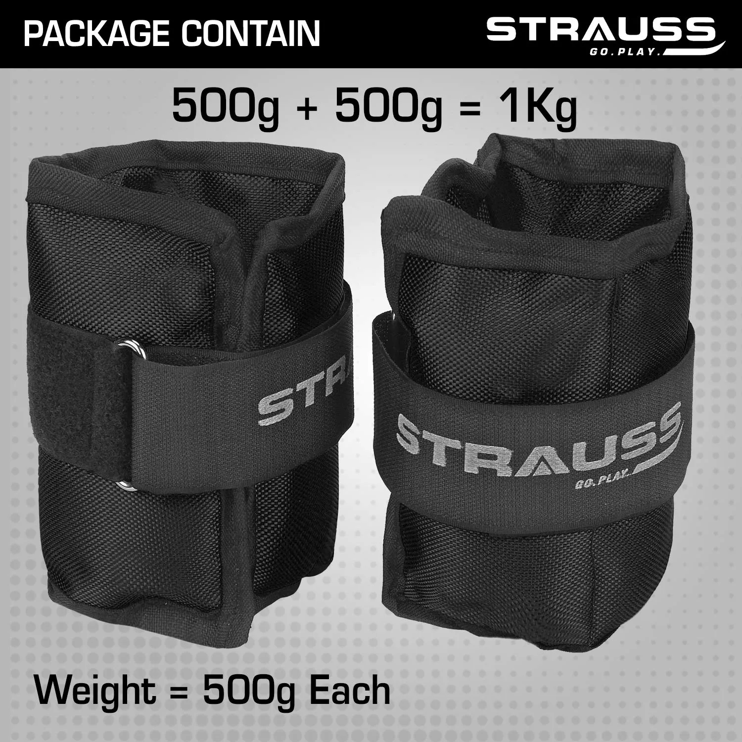 Adjustable Strauss Ankle/Wrist Weights - Set of 2 Weights at 0.5 KG Each | Ideal for Walking, Running, Jogging, Cycling, Gym, Workouts, and Strength Training | Easy to Use on Ankles, Wrists, and Legs | Black