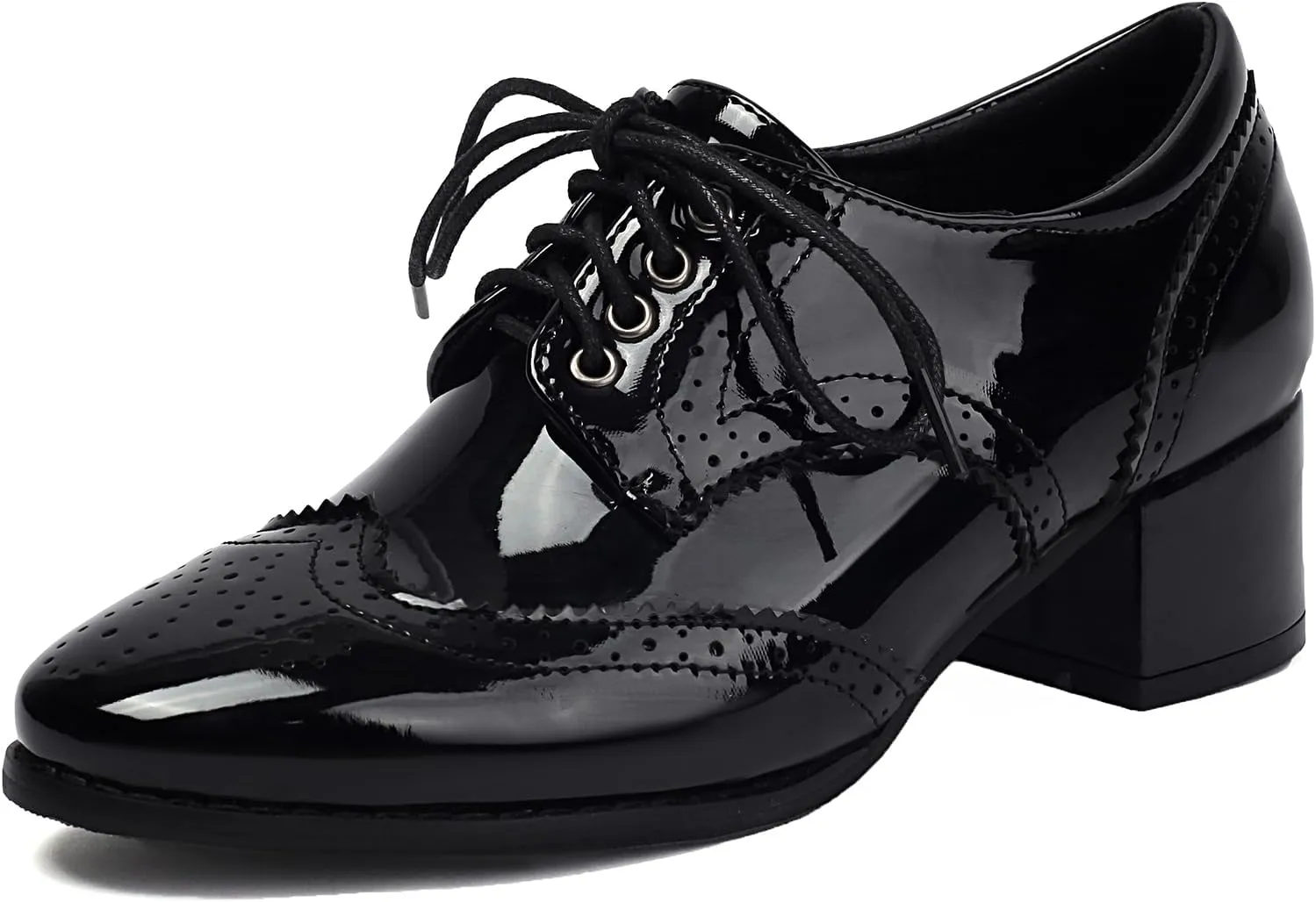 Women's Black Classic Leather Stacked Heel Dress Mary Jane Round Toe Elegant Office Pumps